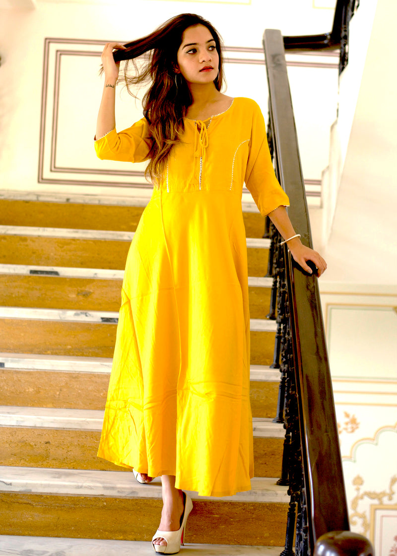 Adorable Yellow Colored Casual Wear Embroidered Cotton Sulb Kurti